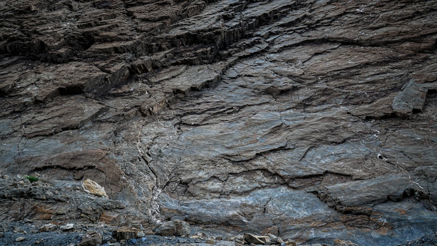 Raw stone face showing natural mineral layering